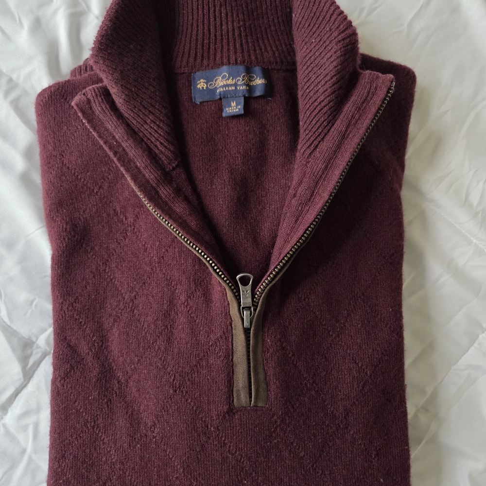 Brooks Brothers Men's Burgundy 1/4 Zip Sweater